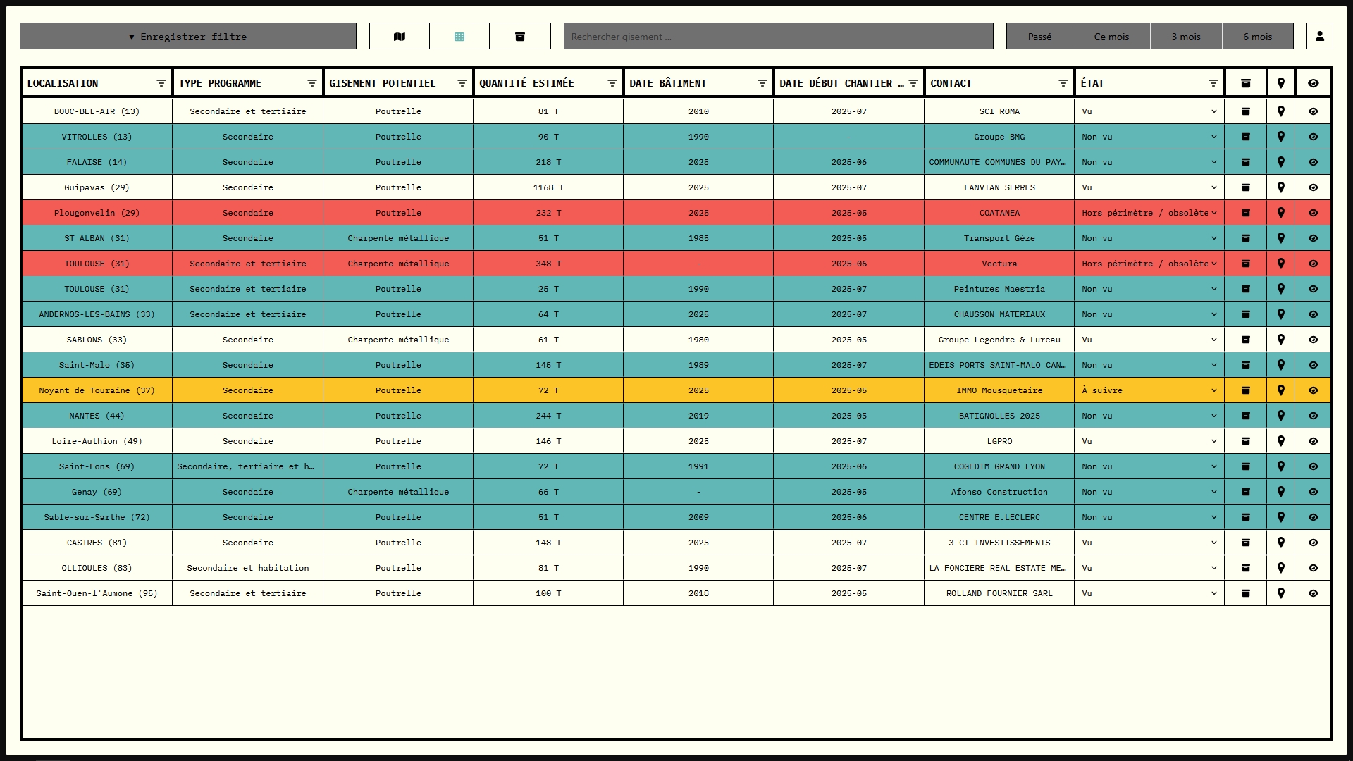 Carte interactive de géolocalisation des gisements