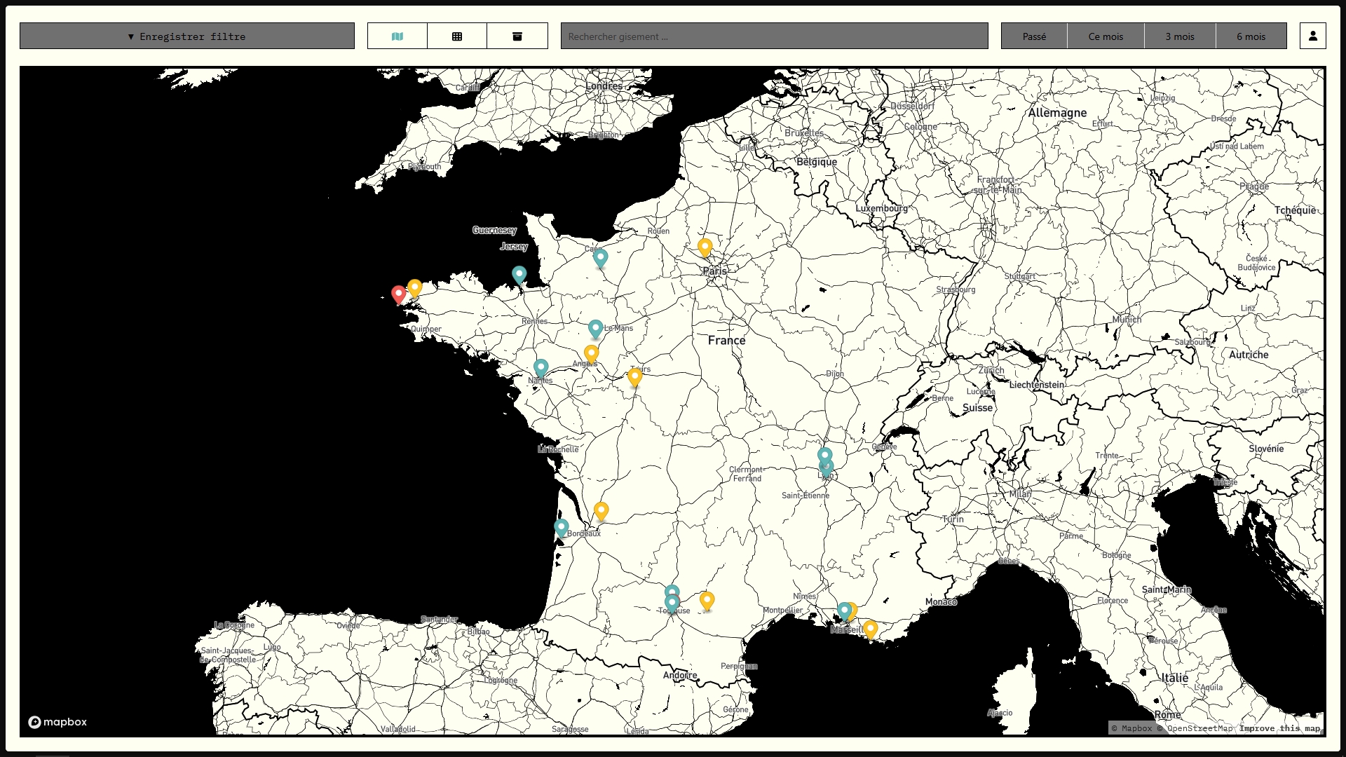 Carte interactive de géolocalisation des gisements